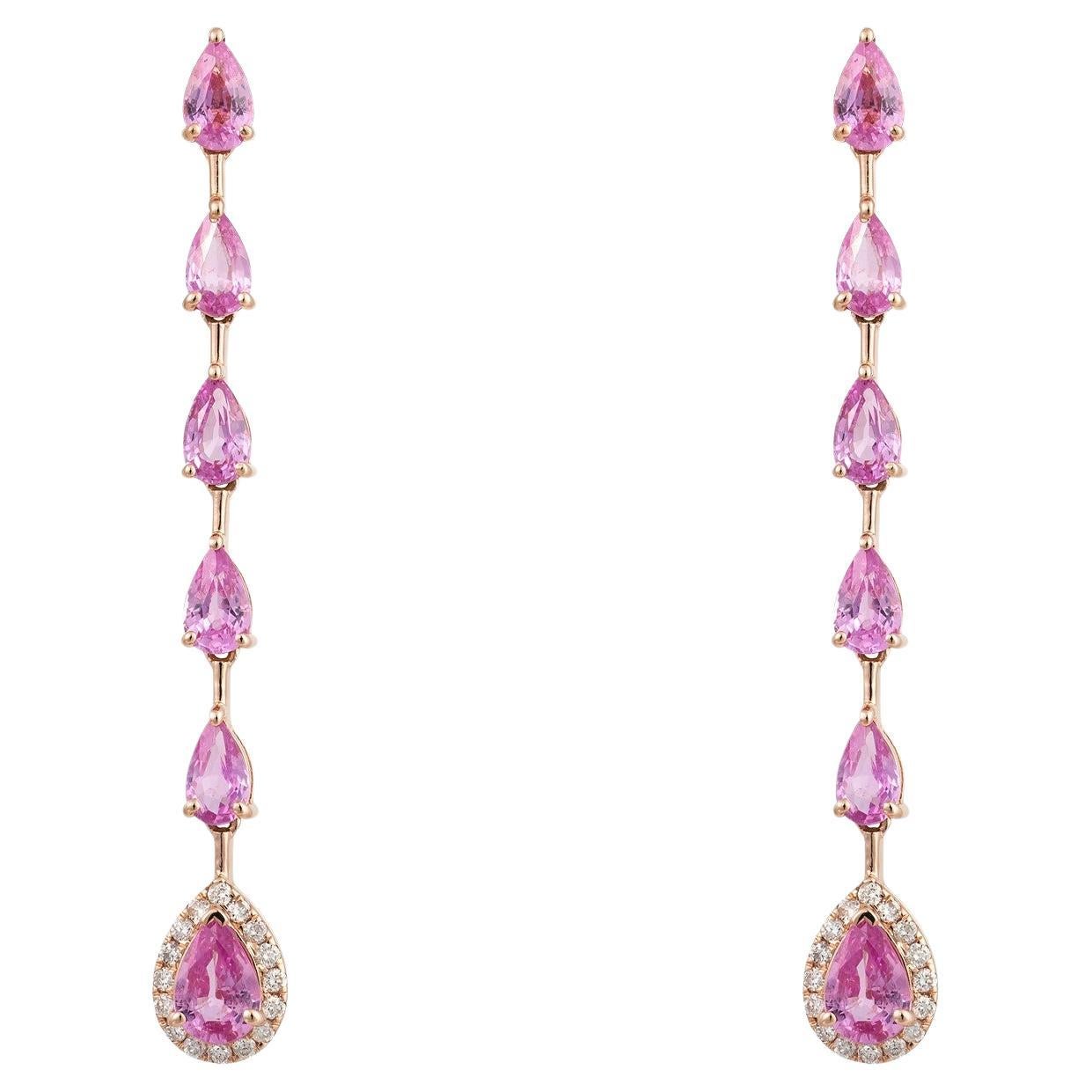 NWT $4, 500 18KT Glittering Fancy Pink Sapphire Diamond Dangle Earrings
