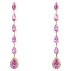 NWT $4, 500 18KT Glittering Fancy Pink Sapphire Diamond Dangle Earrings