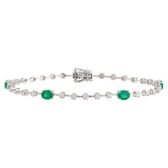 NWT $4, 750 18 Karat Gold Glittering Fancy Oval Green Emerald Diamond Bracelet