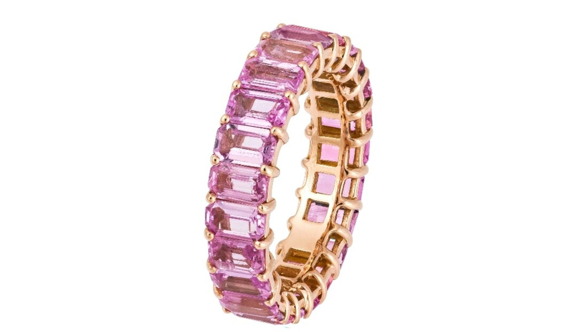 Mixed Cut NWT 4, 800 18KT Fancy Large Glittering Fancy Pink Sapphire Eternity Band Ring For Sale