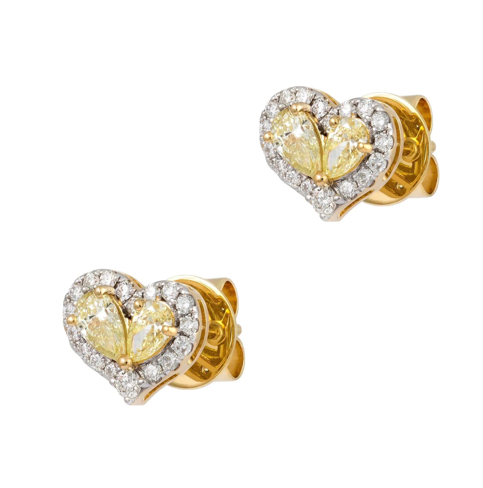Taglio misto NWT $4, 800 18KT Grandi orecchini a cuore con diamanti gialli scintillanti in vendita