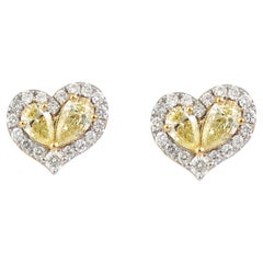 NWT $4, 800 18KT Large Fancy Glittering Yellow Diamond Heart Stud Earrings