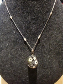 NWT $4, 800 Fancy Glittering 14.50CT Black White Sapphire Pendant Necklace