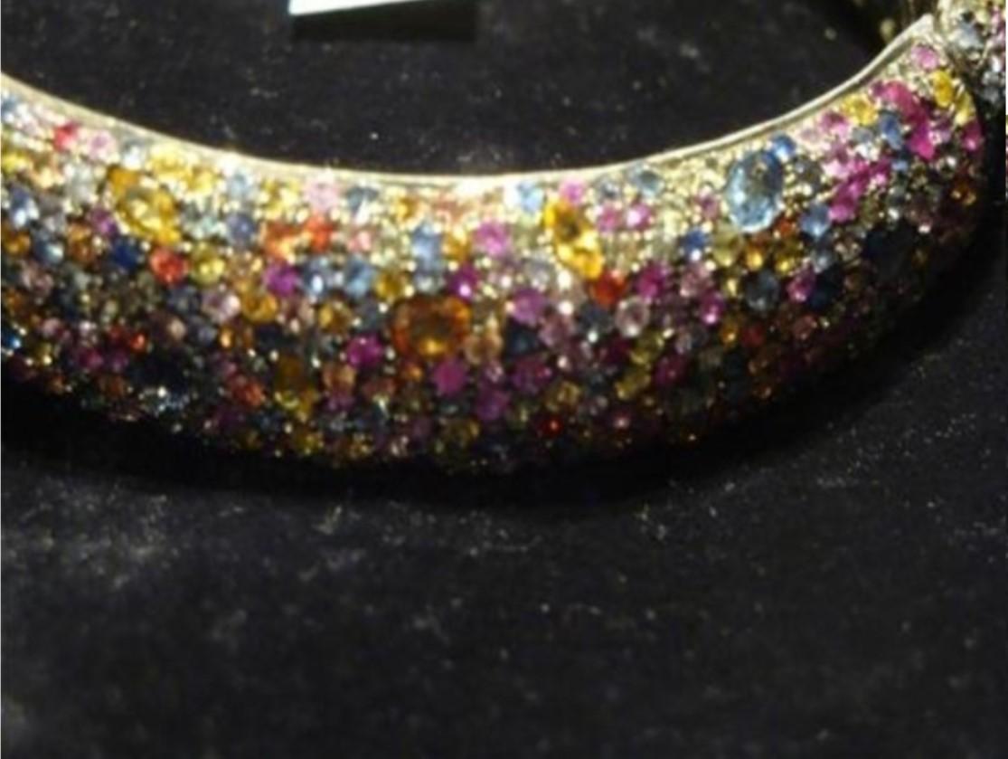 NWT $4, 800 Fancy Glittering 30CT Rainbow Sapphire Bracelet Bangle Cuff For Sale 1