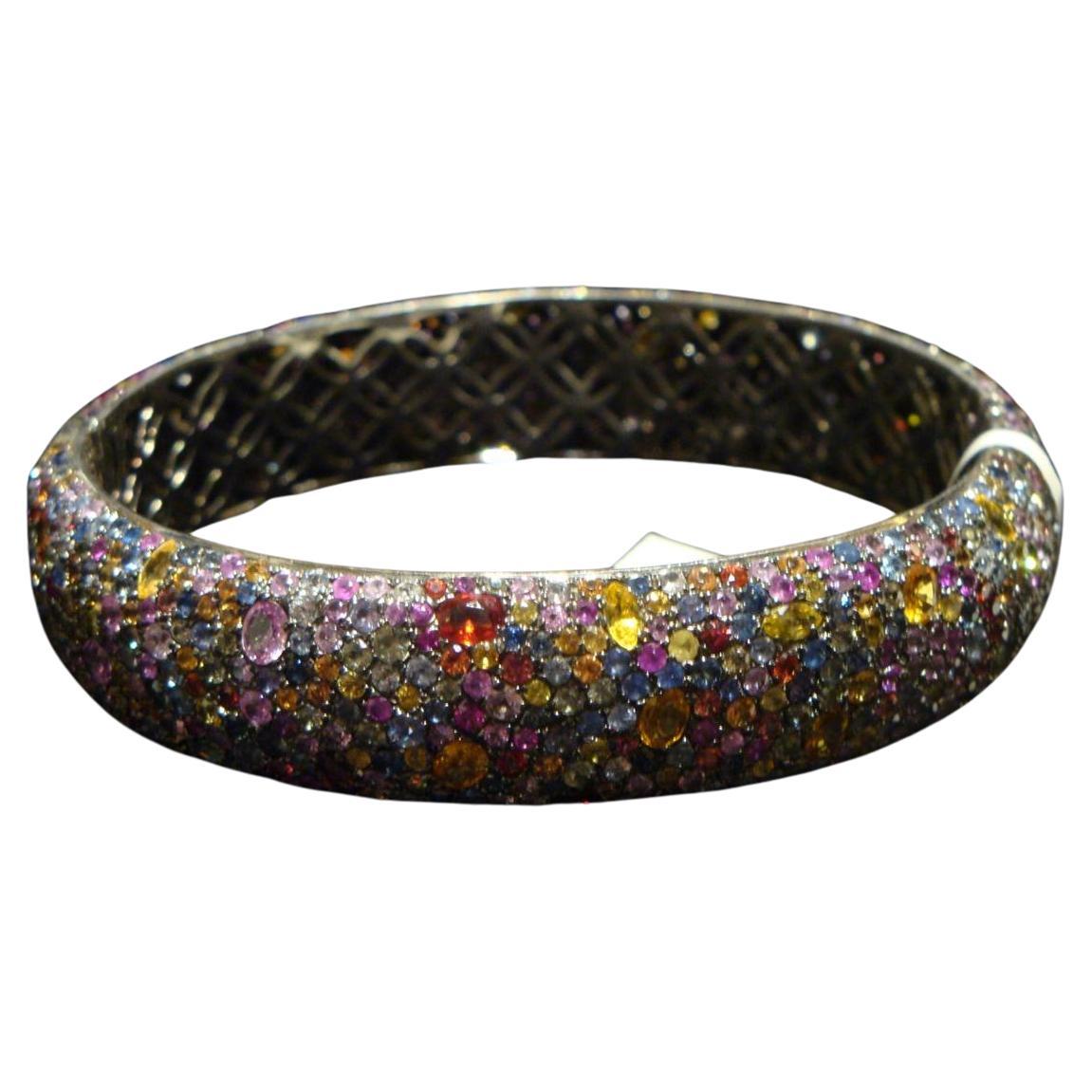 NWT $4, 800 Fancy Glittering 30CT Rainbow Sapphire Bracelet Bangle Cuff For Sale