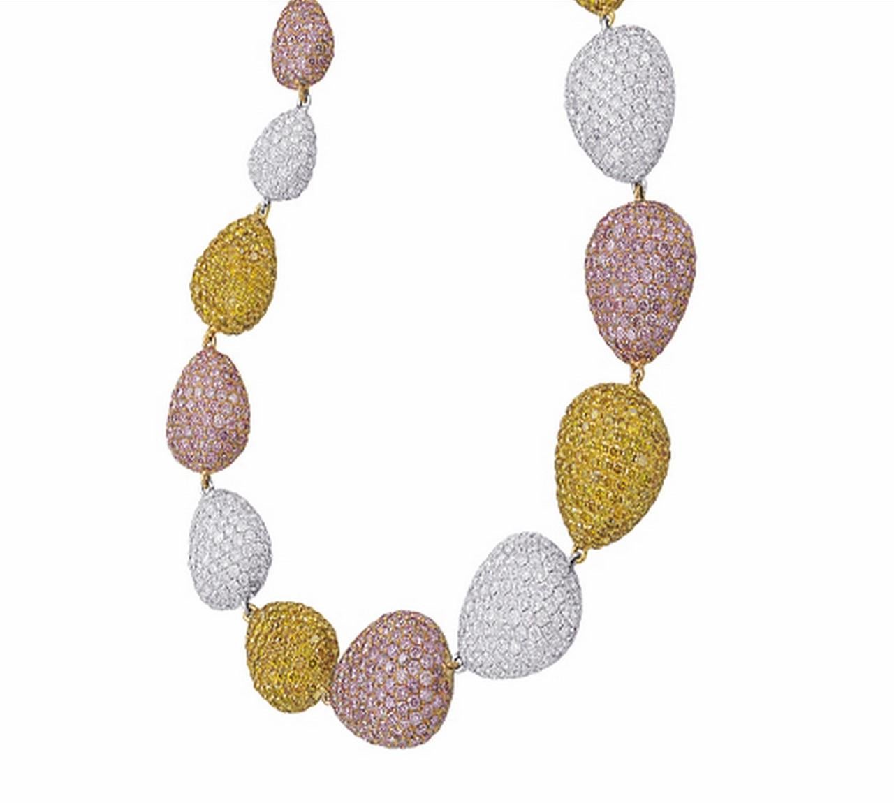 NWT $418, 000 18KT Gold Large Magnificent Fancy Pink Diamond Yellow Necklace In New Condition For Sale In New York, NY