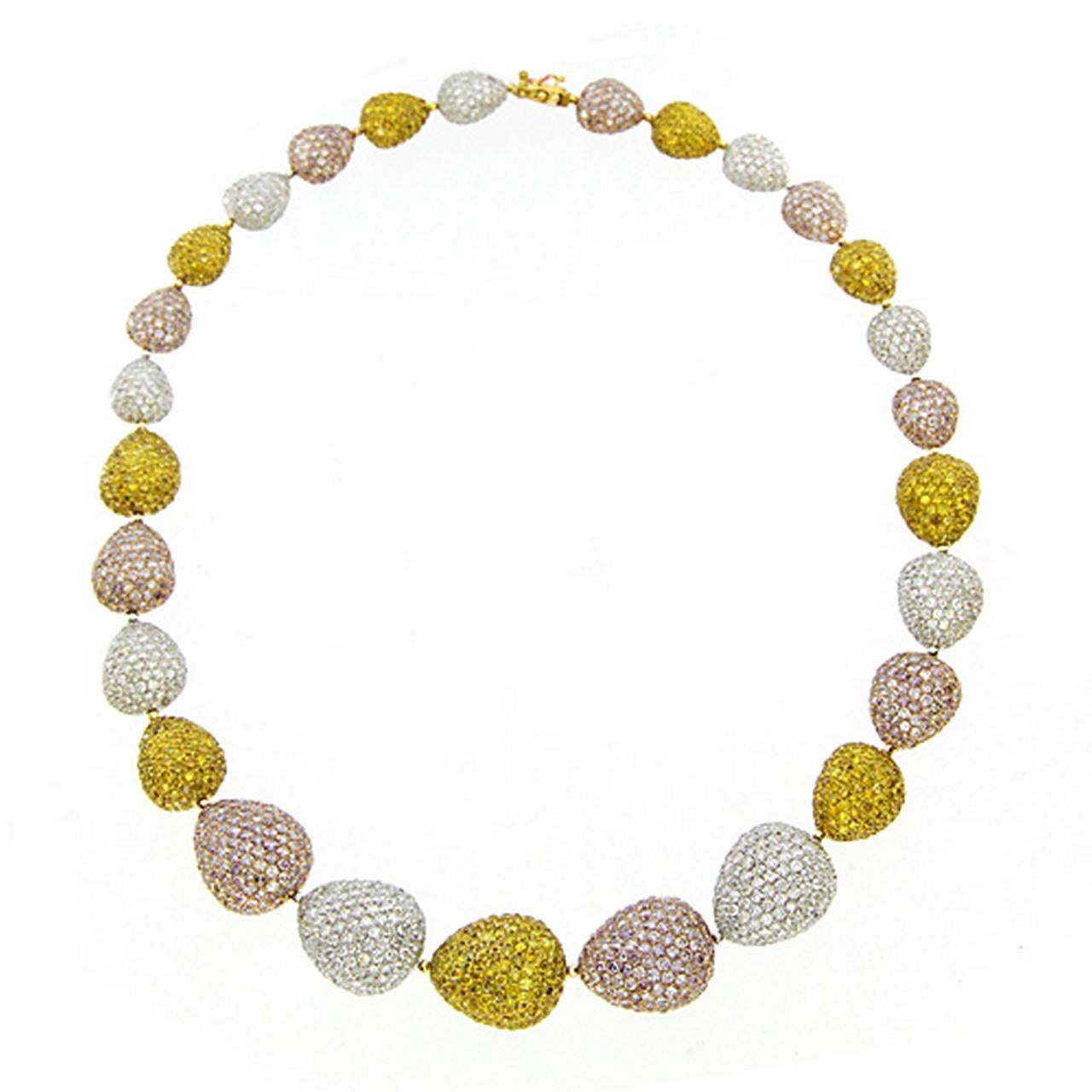 NWT $418, 000 Collana in oro 18KT con grandi e magnifici diamanti Pink Diamond Yellow