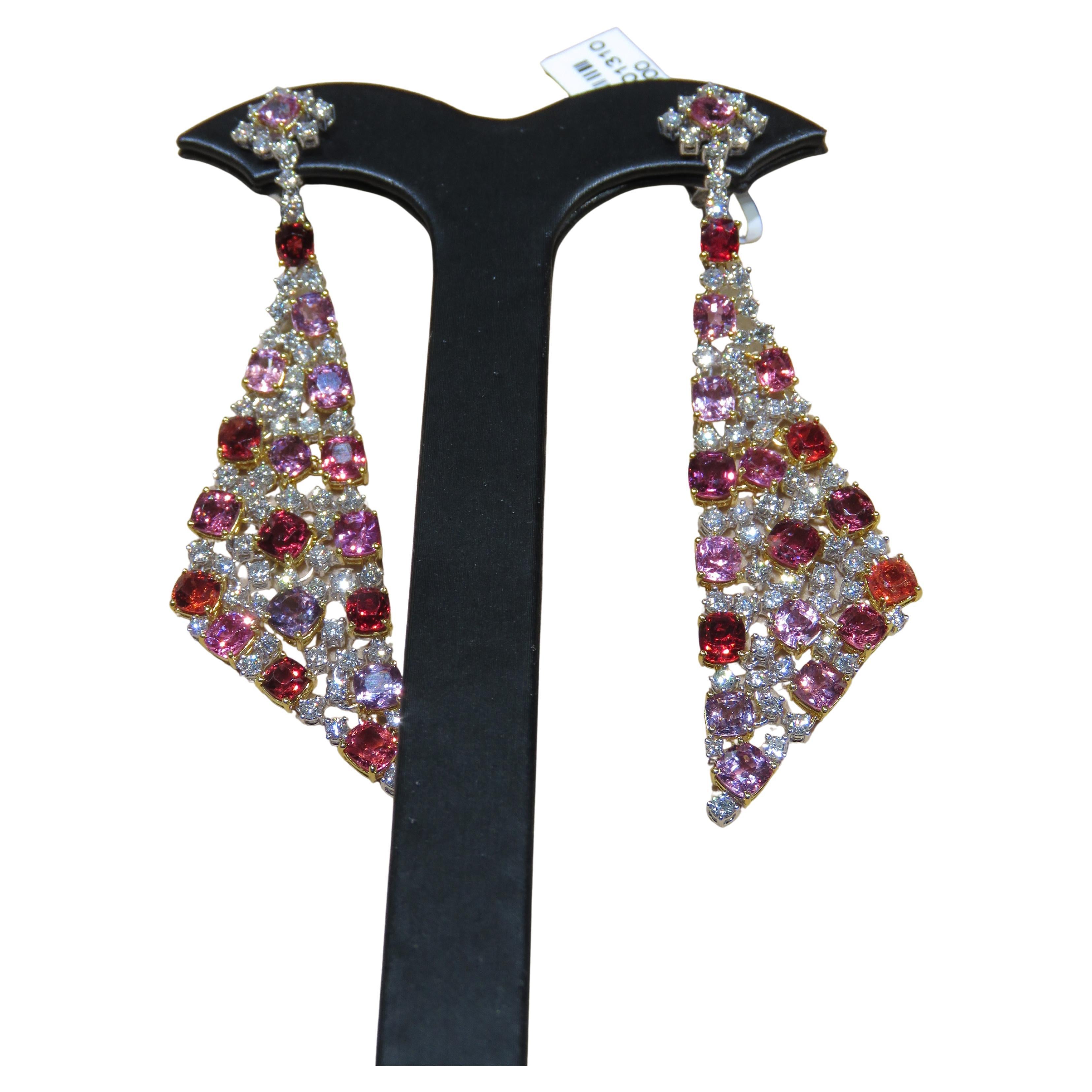 NWT 42.000 Orecchini con diamanti Spinello colorati 18KT Fancy Large Glittering Rare