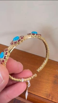 NWT $42, 000 18KT Gold Fancy Turquoise Ruby Diamond Bangle Bracelet