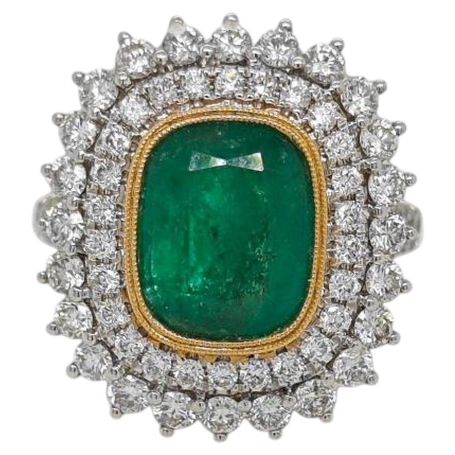 NWT $42, 000 Rare Important GIA 18KT Gold Large 5.50CT Emerald and Diamond Ring