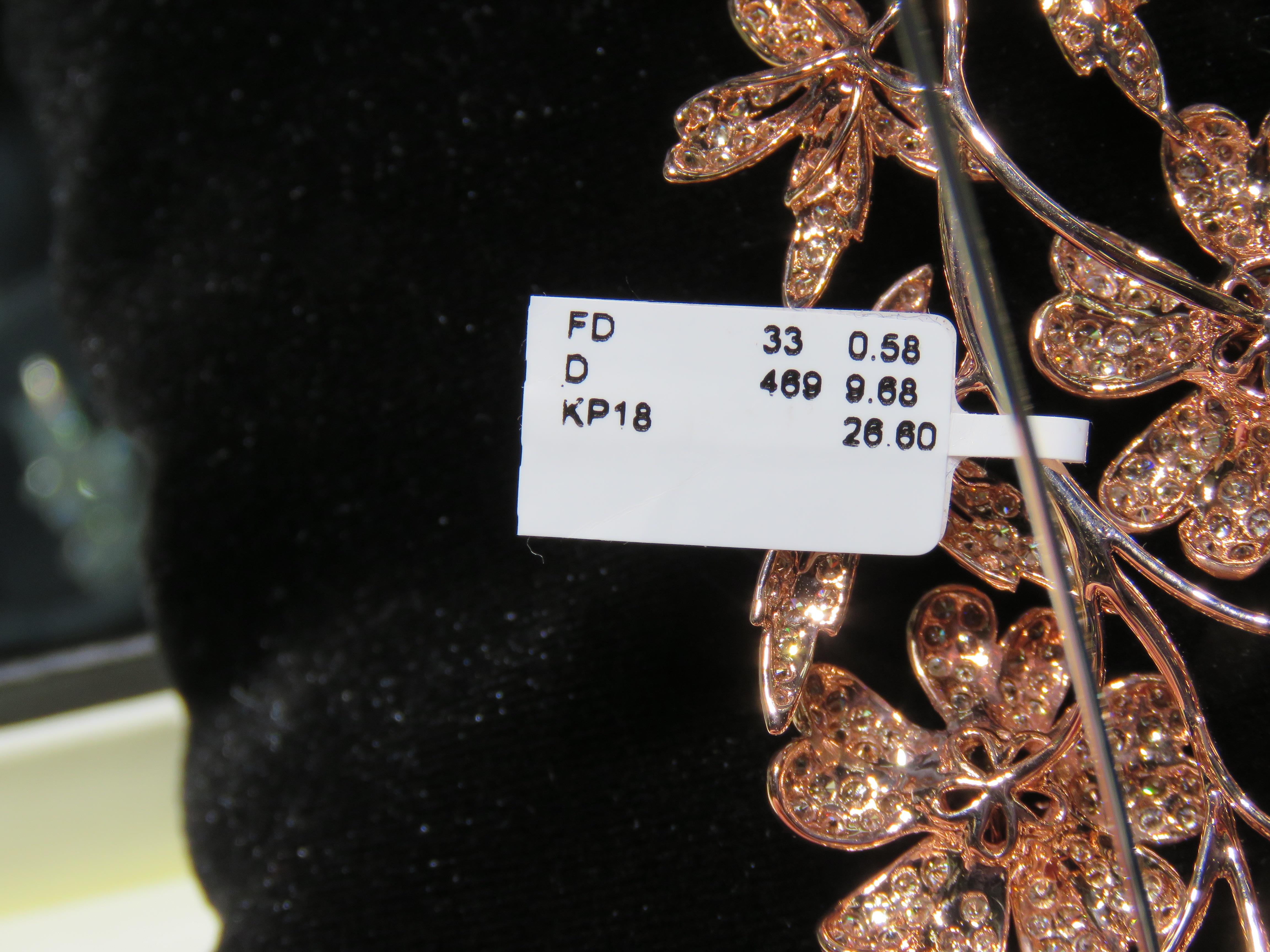NWT $43, 800 Large 18KT Rose Gold Fancy Glittering Flower Diamond Brooch In New Condition For Sale In New York, NY