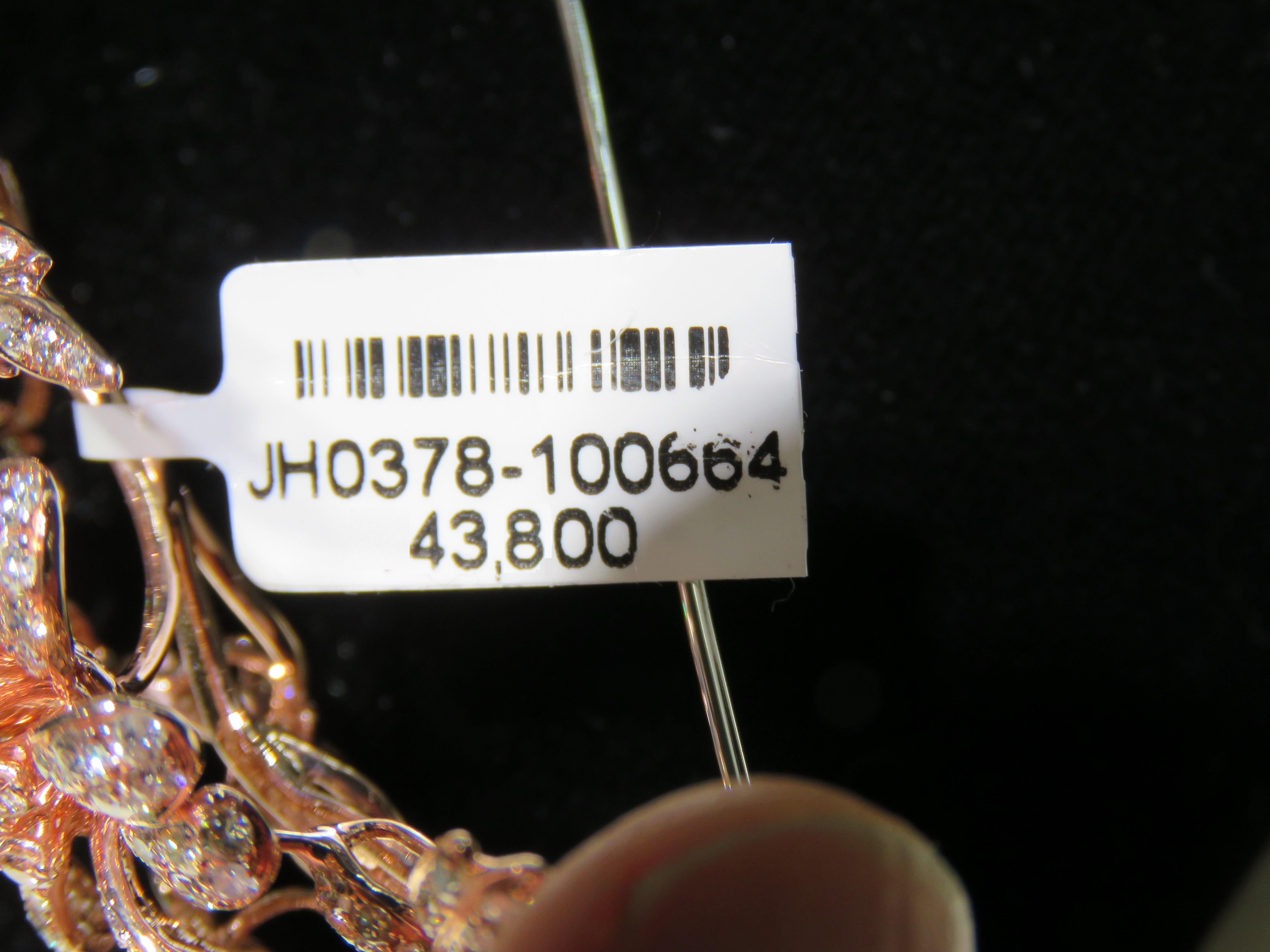 Women's NWT $43, 800 Large 18KT Rose Gold Fancy Glittering Flower Diamond Brooch For Sale