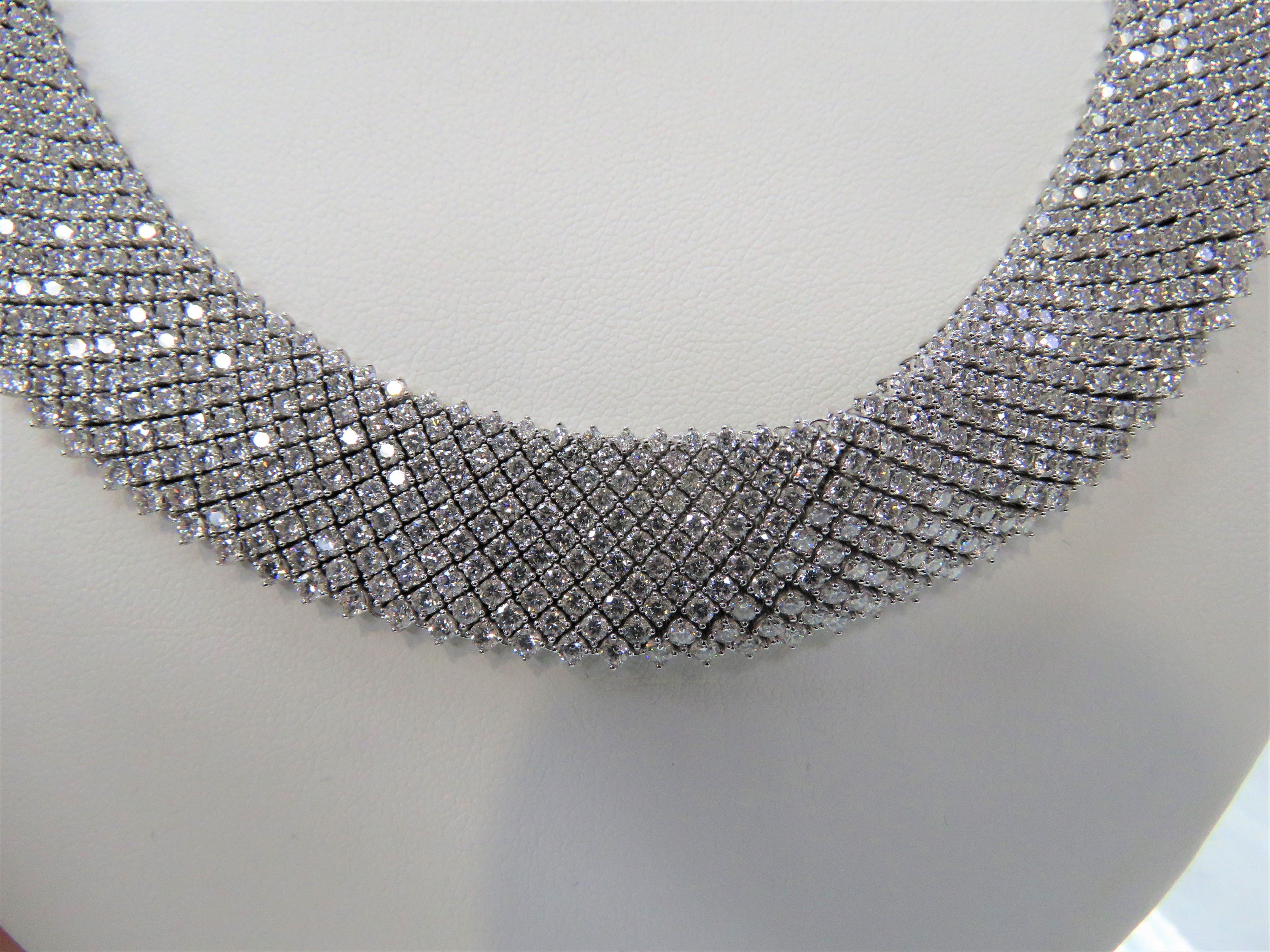 Round Cut NWT $435, 962 Rare 18KT Gorgeous Glittering Fancy Diamond 61 Carat Mesh Necklace For Sale