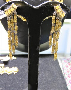 NWT $44, 400 Rare 12ct Fancy Yellow Diamond White Diamond Fringe Dangle Earrings
