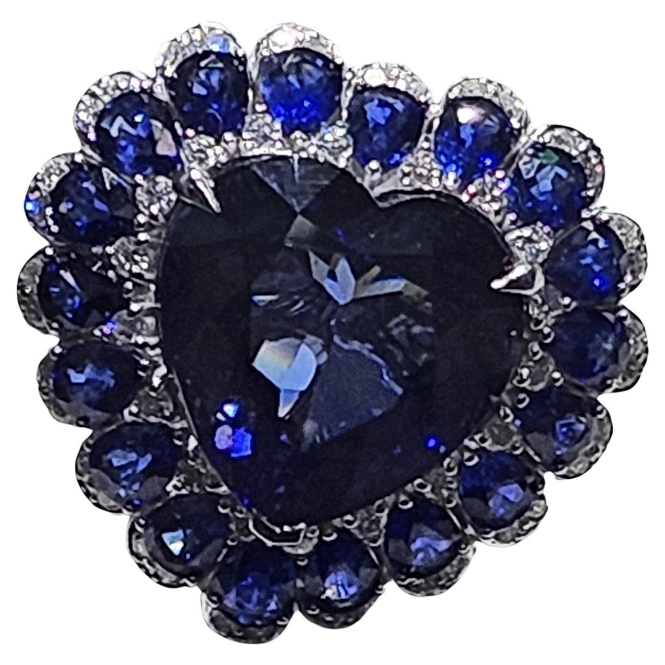 NWT $45, 845 18KT Gold Rare Gorgeous Large Tanzanite Heart Sapphire Diamond Ring For Sale