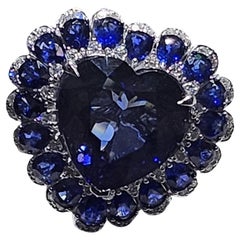 NWT $45, 845 Bague rare et magnifique en or 18 carats avec tanzanite cœur saphir et diamants