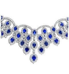 NWT $450, 000 18KT Gold Fancy Gorgeous Glittering 90CT Sapphire Diamond Necklace