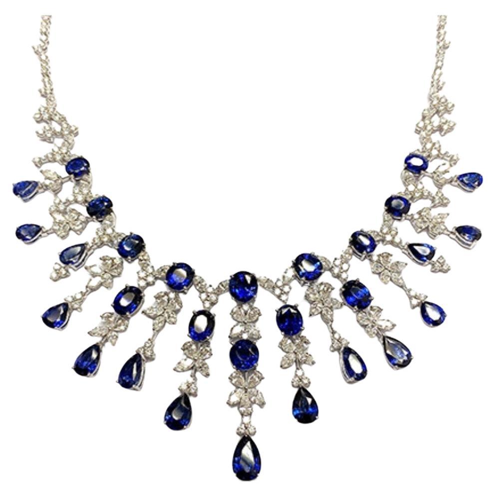 NWT $450, 000 18KT Fancy Glittering Certified Natural Sapphire Diamond Necklace