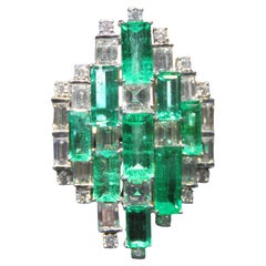 NWT $46, 000 18KT Fancy 12CT Glittering Colombian Emerald Diamond Prism Ring