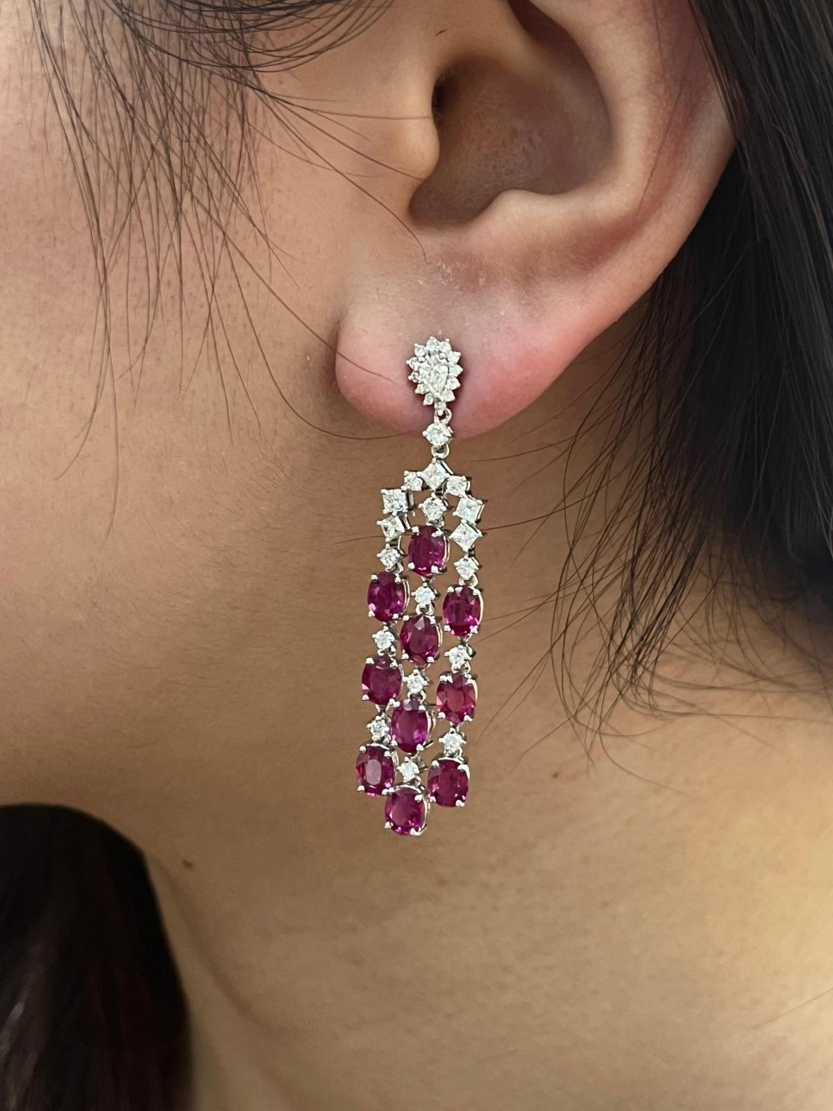 Mixed Cut NWT $46, 500 18KT Gold Ruby Draping Fancy Ruby Drop Diamond Dangle Earrings For Sale