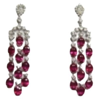 NWT $46, 500 18KT Gold Ruby Draping Fancy Ruby Drop Diamond Dangle Earrings