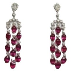 NWT $46, 500 18KT Gold Ruby Draping Fancy Ruby Drop Diamond Dangle Earrings