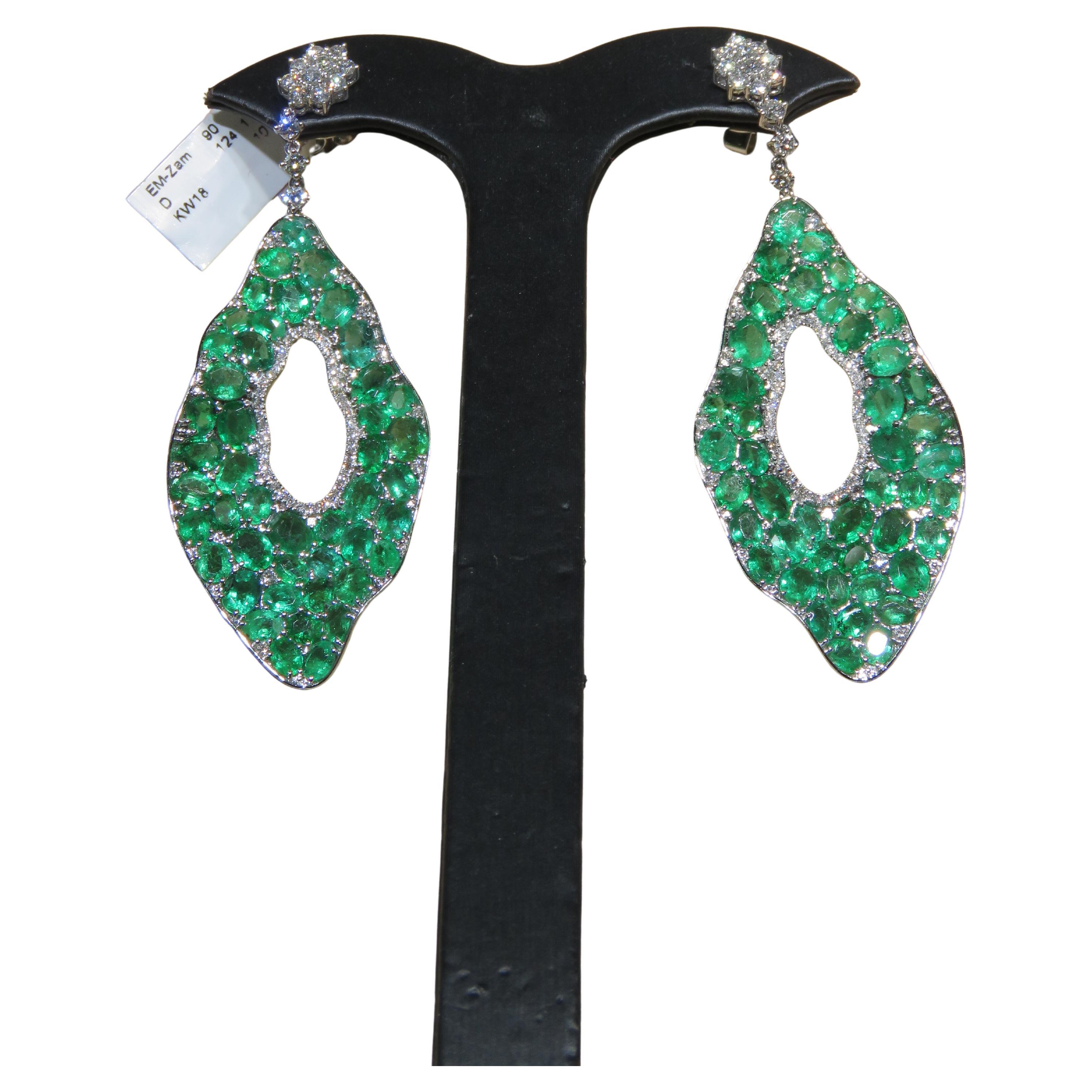 NWT $47, 000 Important 18KT Gold Fancy Emerald and Diamond Dangle Earrings
