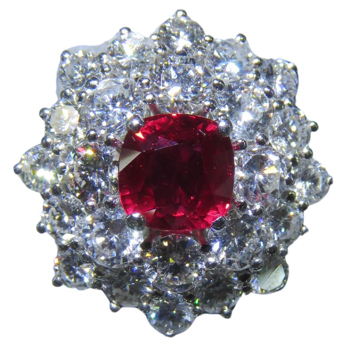 NWT $47, 500 Fancy Large 18KT Gold Glittering 5CT Ruby Diamond Cocktail Ring For Sale