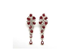 NWT $48, 000 18KT Gold Fancy Gorgeous Glittering 21CT Ruby Diamond Drop Earrings