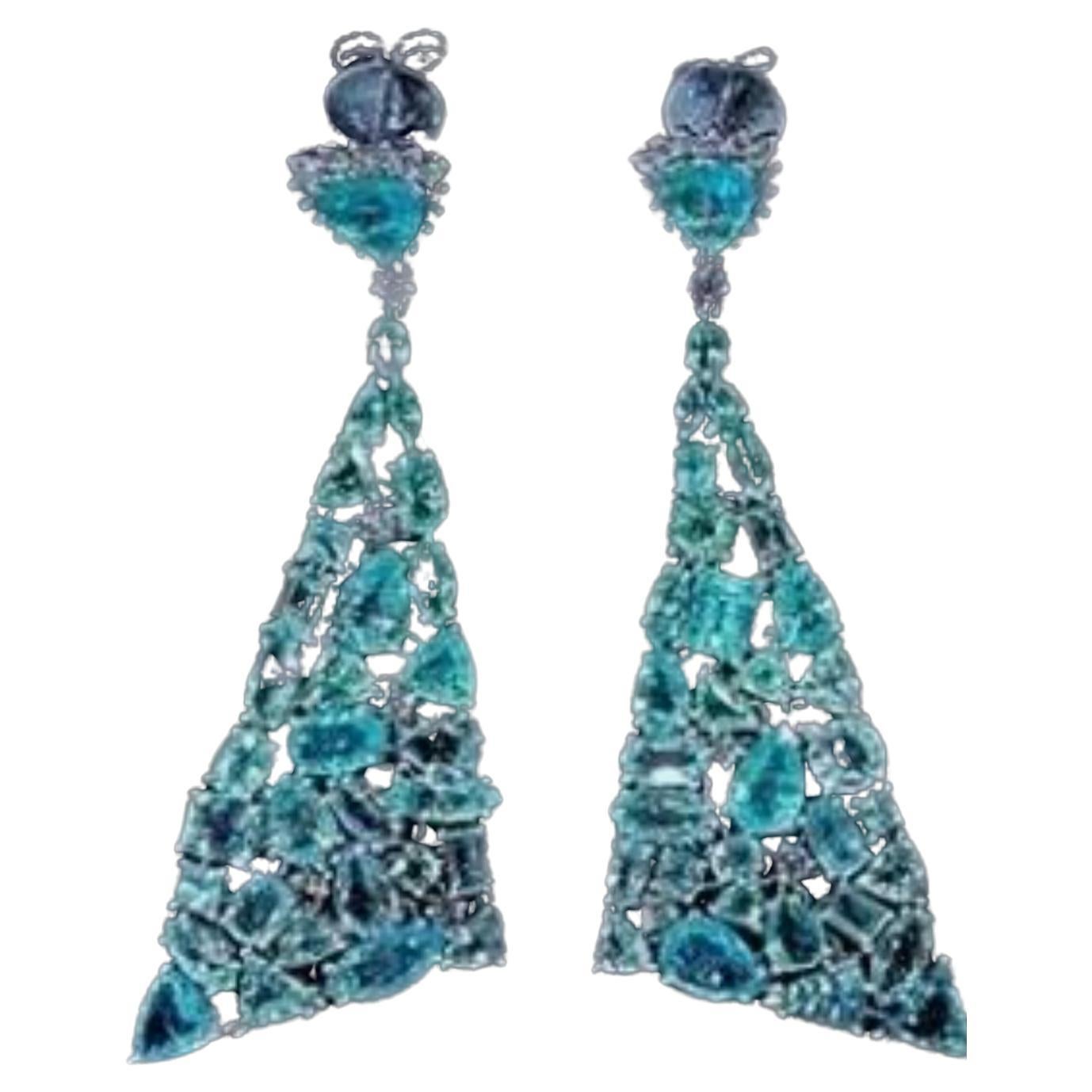NWT $48, 000 18KT Gold Rare Fancy Large Gorgeous Paraiba and Diamond Earrings