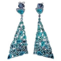 NWT $48, 000 18KT Gold Rare Fancy Large Gorgeous Paraiba and Diamond Earrings