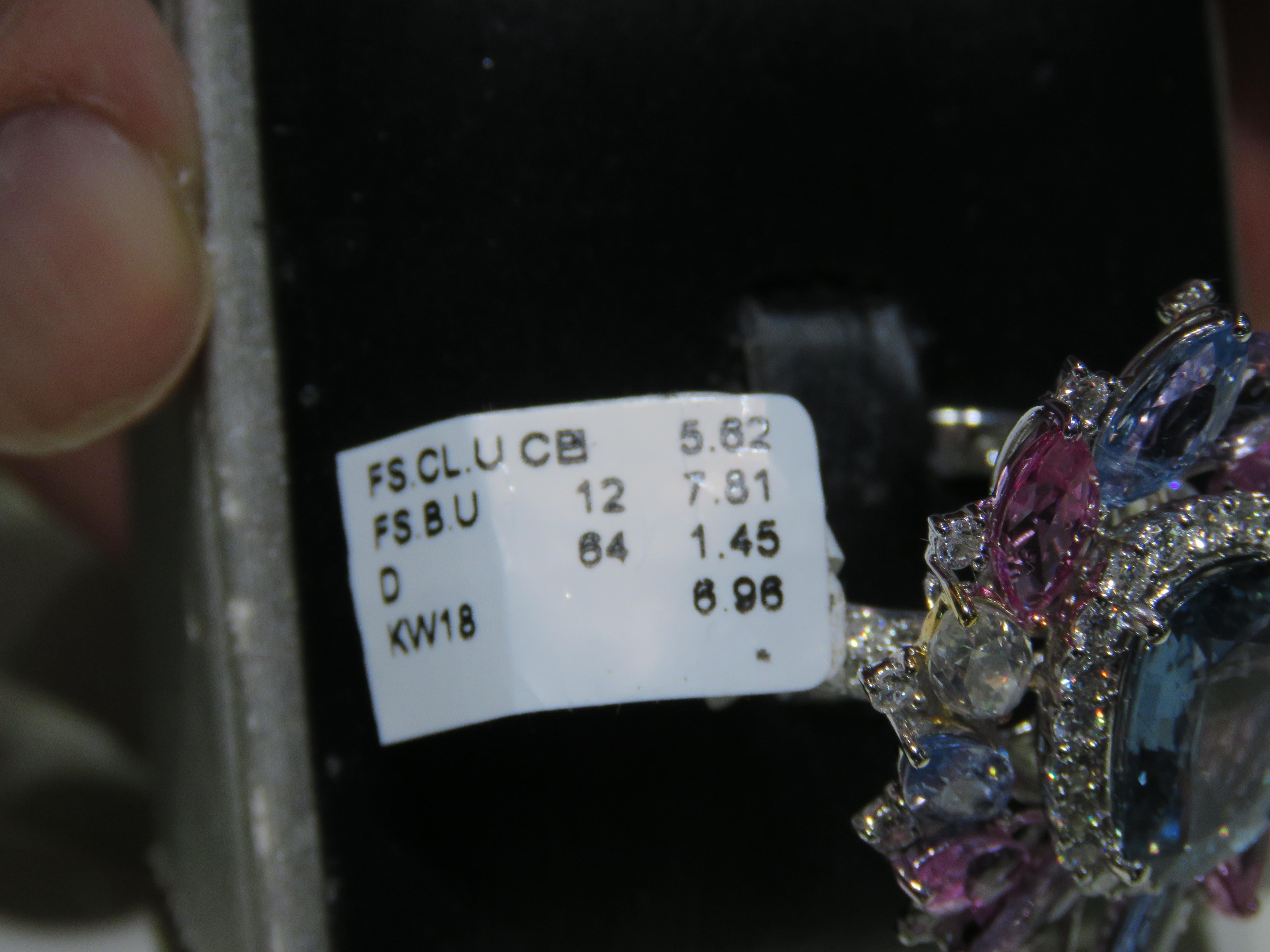 Mixed Cut NWT $48, 000 Rare 18KT Gold Large Fancy Natural Sapphire Spinel Diamond Ring For Sale