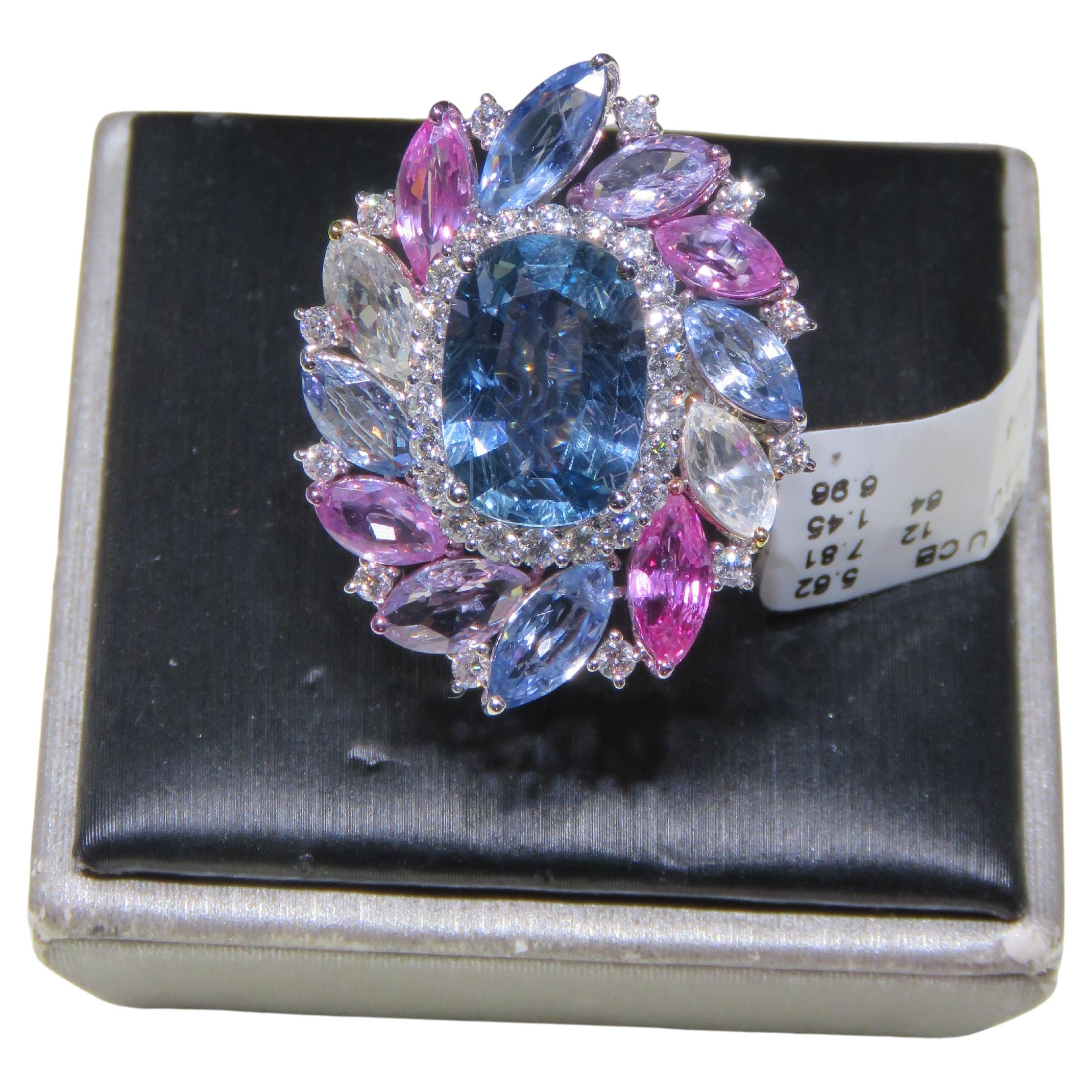 NWT $48, 000 Rare 18KT Gold Large Fancy Natural Sapphire Spinel Diamond Ring