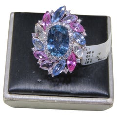 NEU $48, 000 Seltener 18KT Goldring mit Fancy natürlichem Saphir und Spinell, Diamant, Großer Fancy