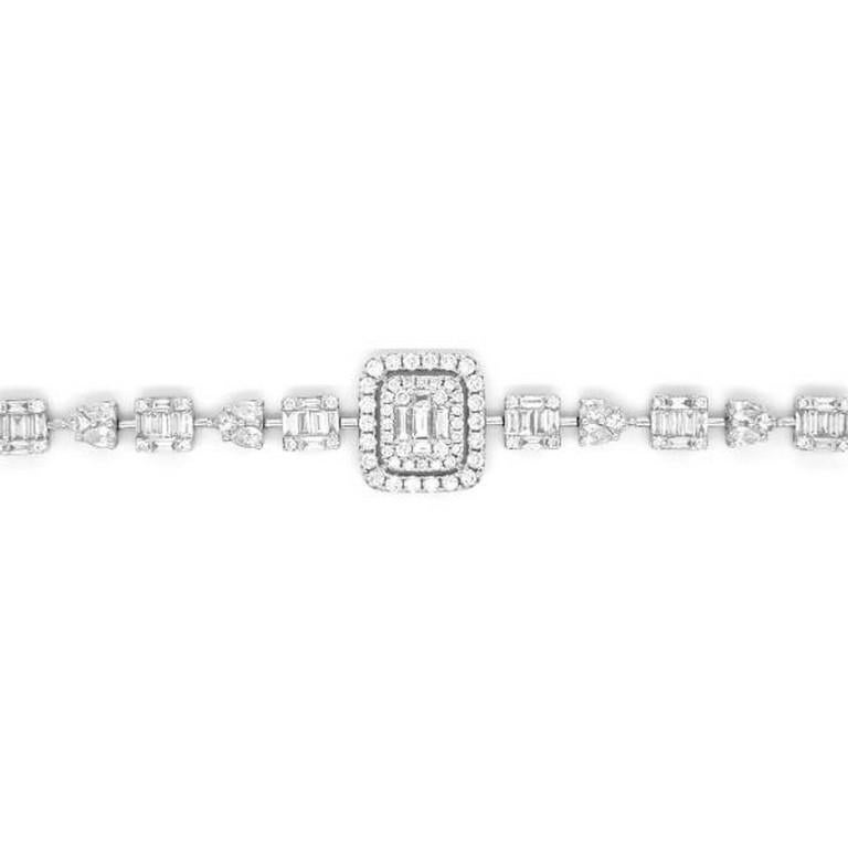 Mixed Cut NWT $48, 800 Rare 18KT Gold Fancy Large Glittering Baguette Diamond Bracelet For Sale