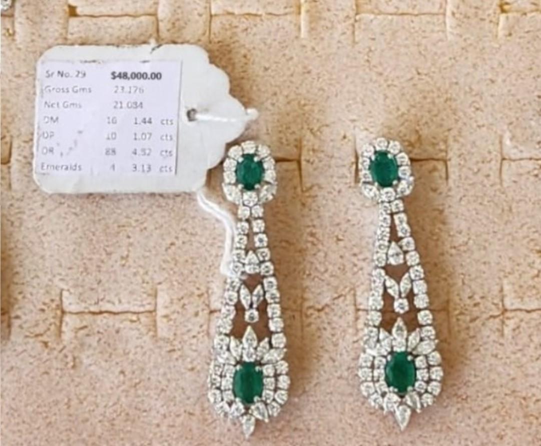 NWT $48, 000 18KT Gold Fancy Gorgeous Glittering 10CT Emerald Diamond Earrings In New Condition For Sale In New York, NY