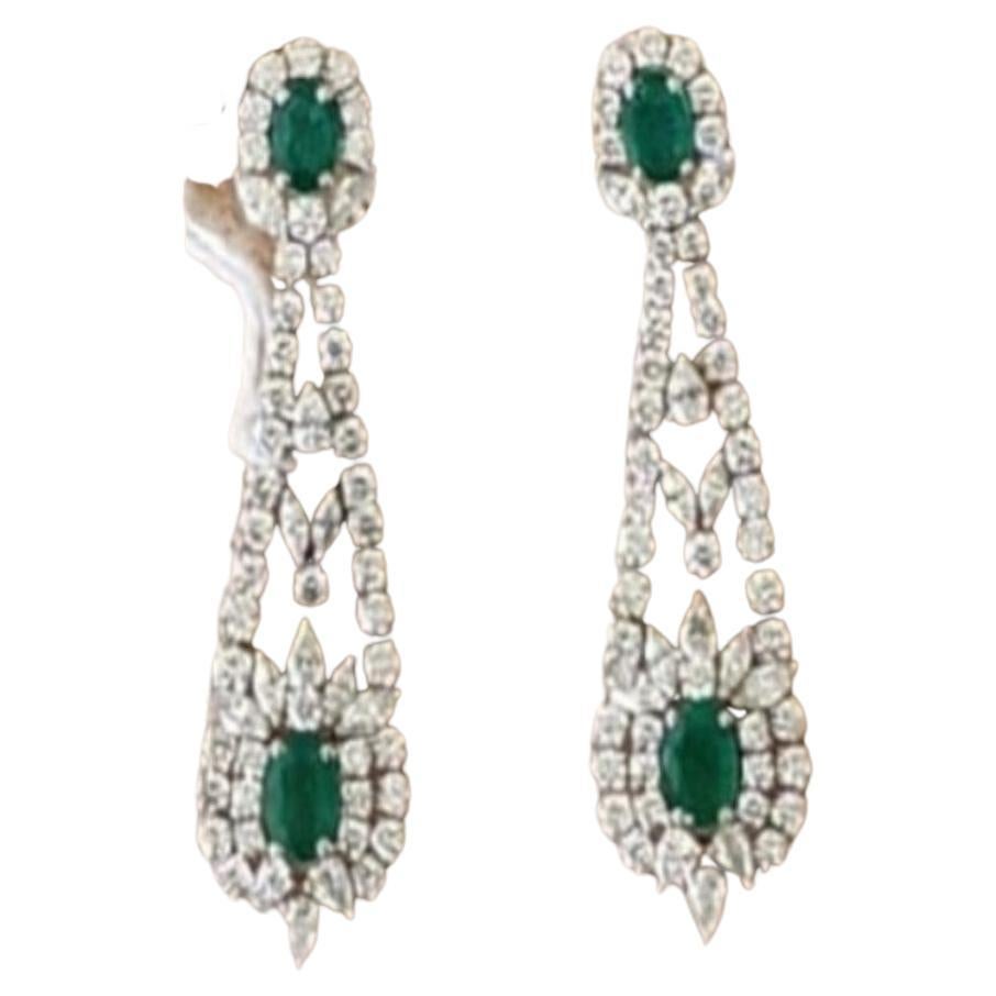 NWT $48, 000 18KT Gold Fancy Gorgeous Glittering 10CT Emerald Diamond Earrings For Sale