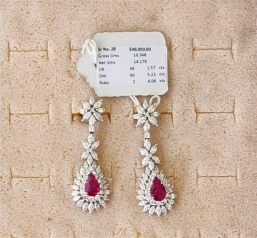 NWT $48, 000 18KT Gold Fancy Gorgeous Glittering 11CT Ruby Diamond Earrings In New Condition For Sale In New York, NY