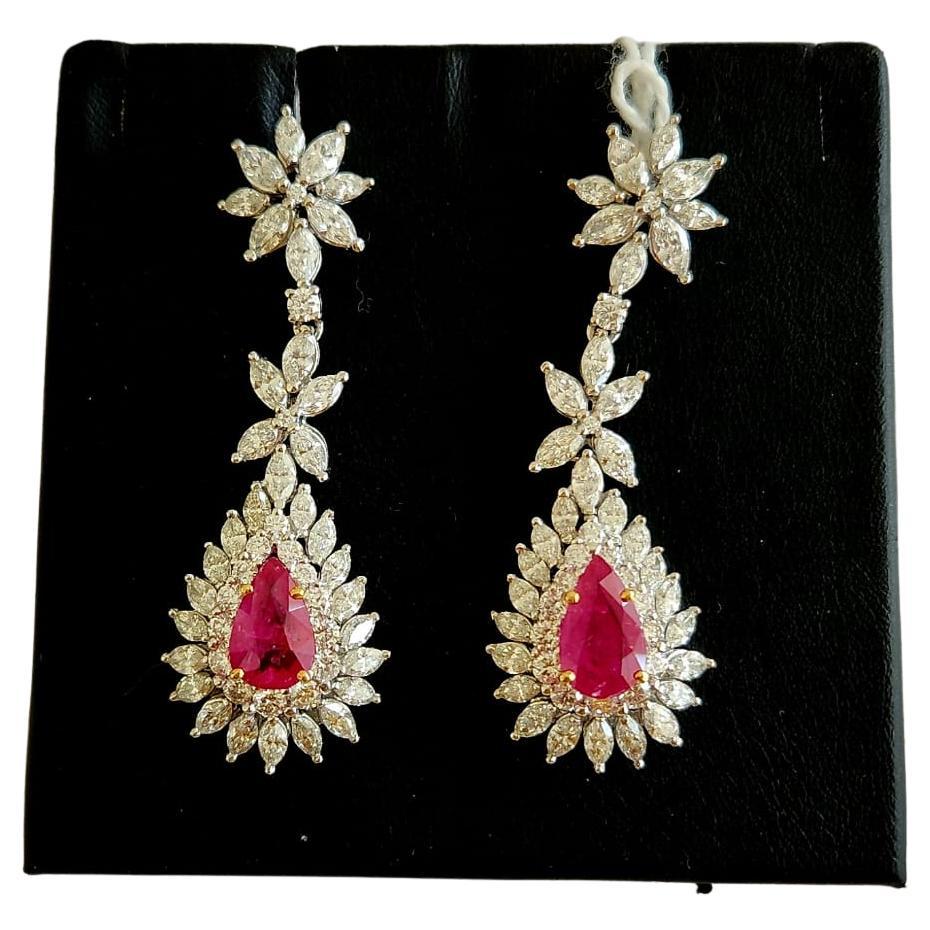 NWT $48, 000 18KT Gold Fancy Gorgeous Glittering 11CT Ruby Diamond Earrings For Sale