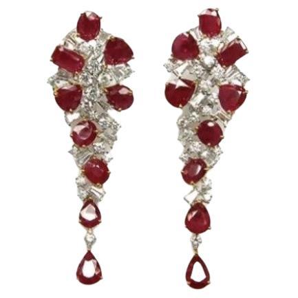 NWT $48,000 Rari e importanti orecchini pendenti con diamanti e rubini birmani in oro 18KT 21CT