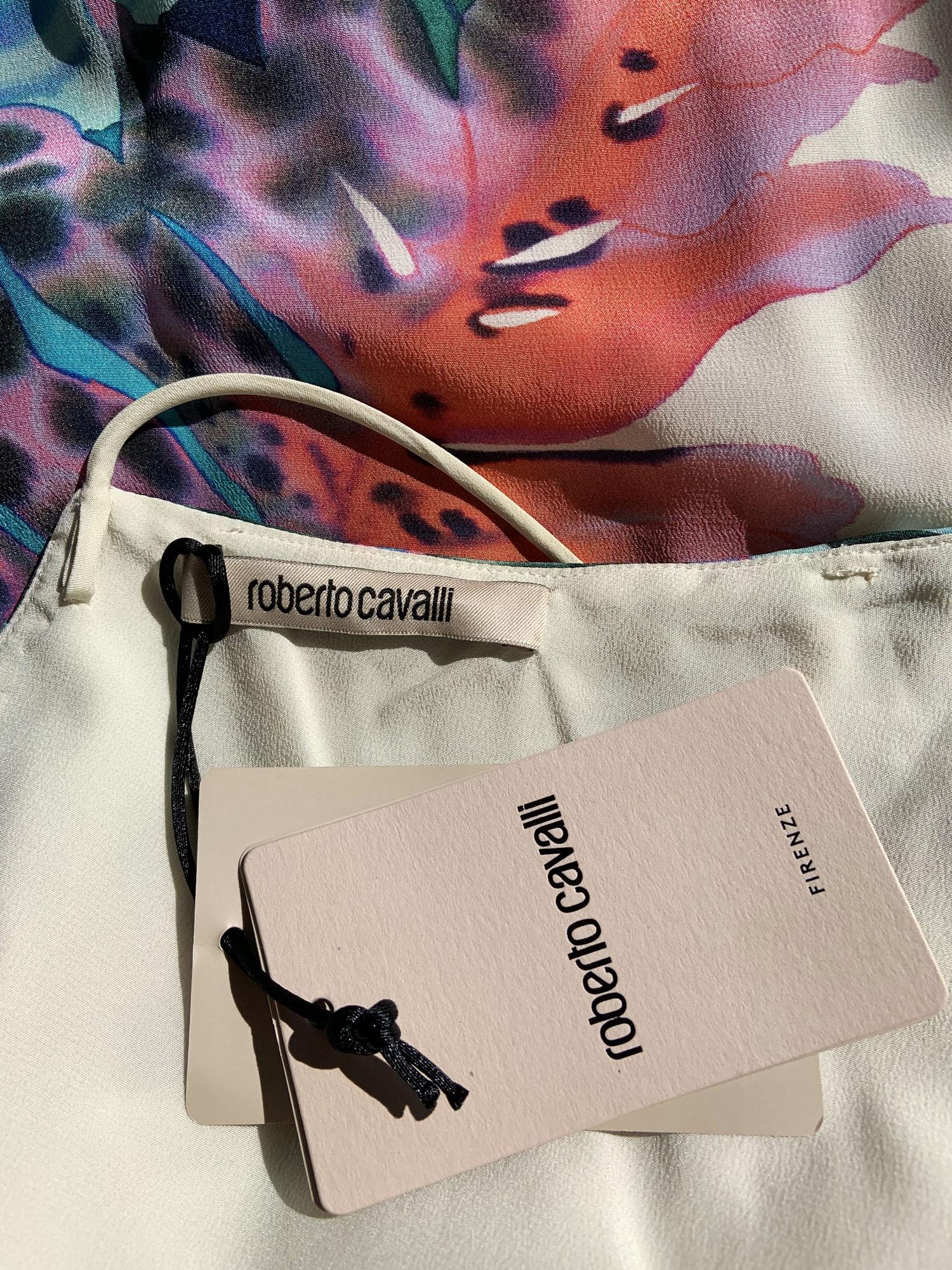 NWT $4850 FW 2018 Roberto Cavalli Exotic Flora Print Ivory Silk Maxi Dress It 46 en venta 1