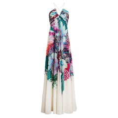 NWT $4850 FW 2018 Roberto Cavalli Exotic Flora Print Ivory Silk Maxi Dress It 46