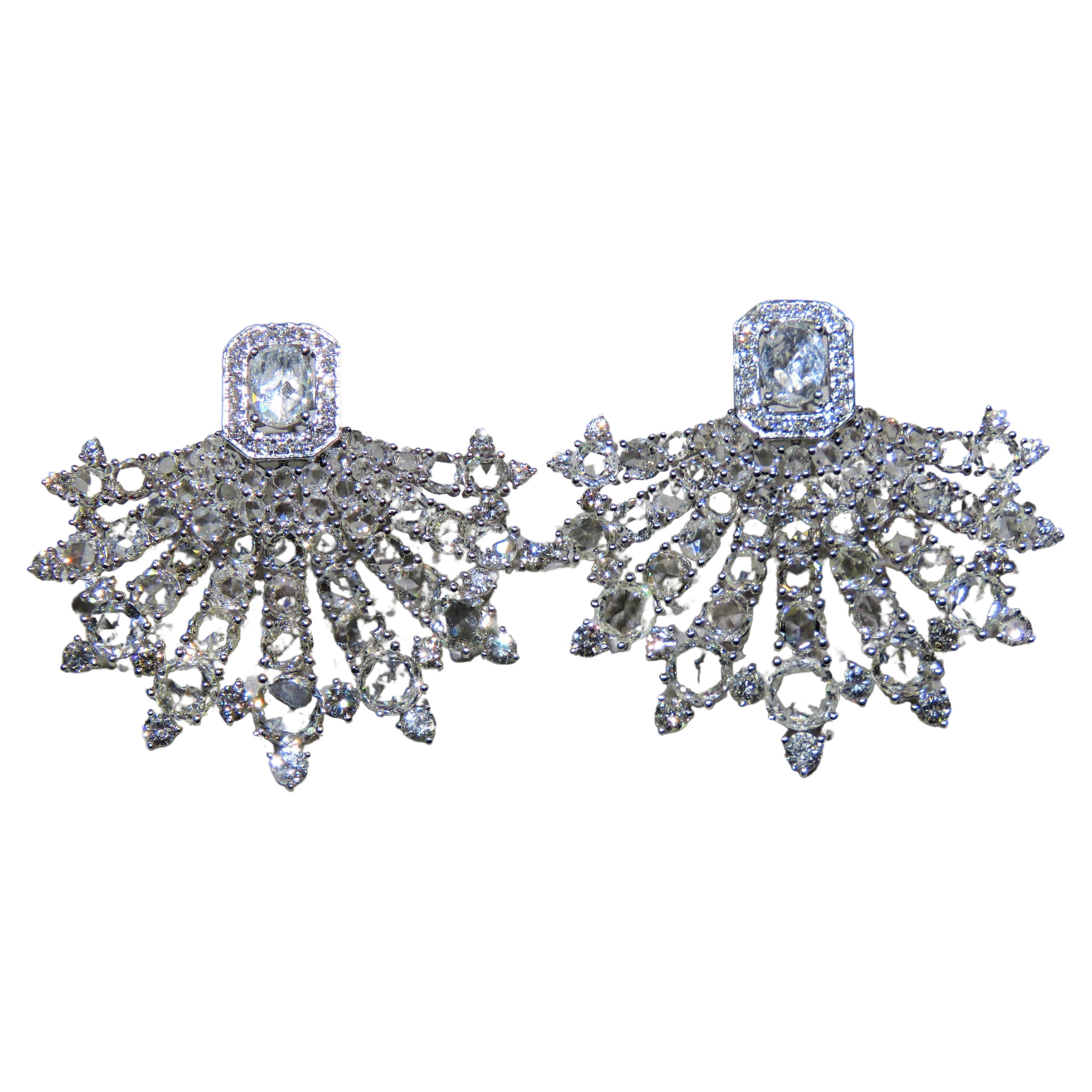 NWT$48,700 Boucles d'oreilles en or 18KT de fantaisie de 10 ct avec des diamants taille rose scintillants.