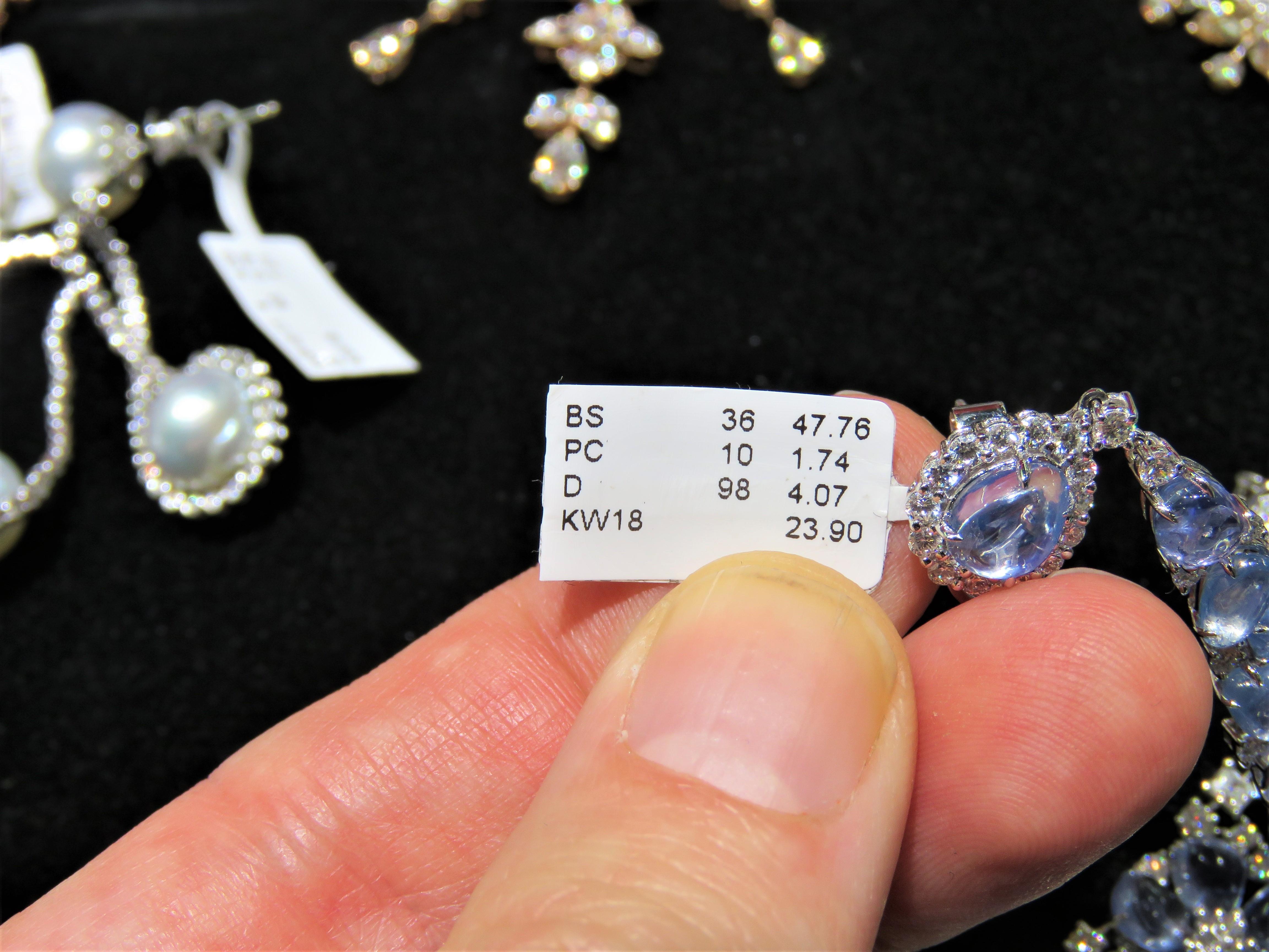 NWT $48, 900 18KT Gold Fancy 53.50CT Gorgeous Floral Sapphire Diamond Earrings In New Condition For Sale In New York, NY