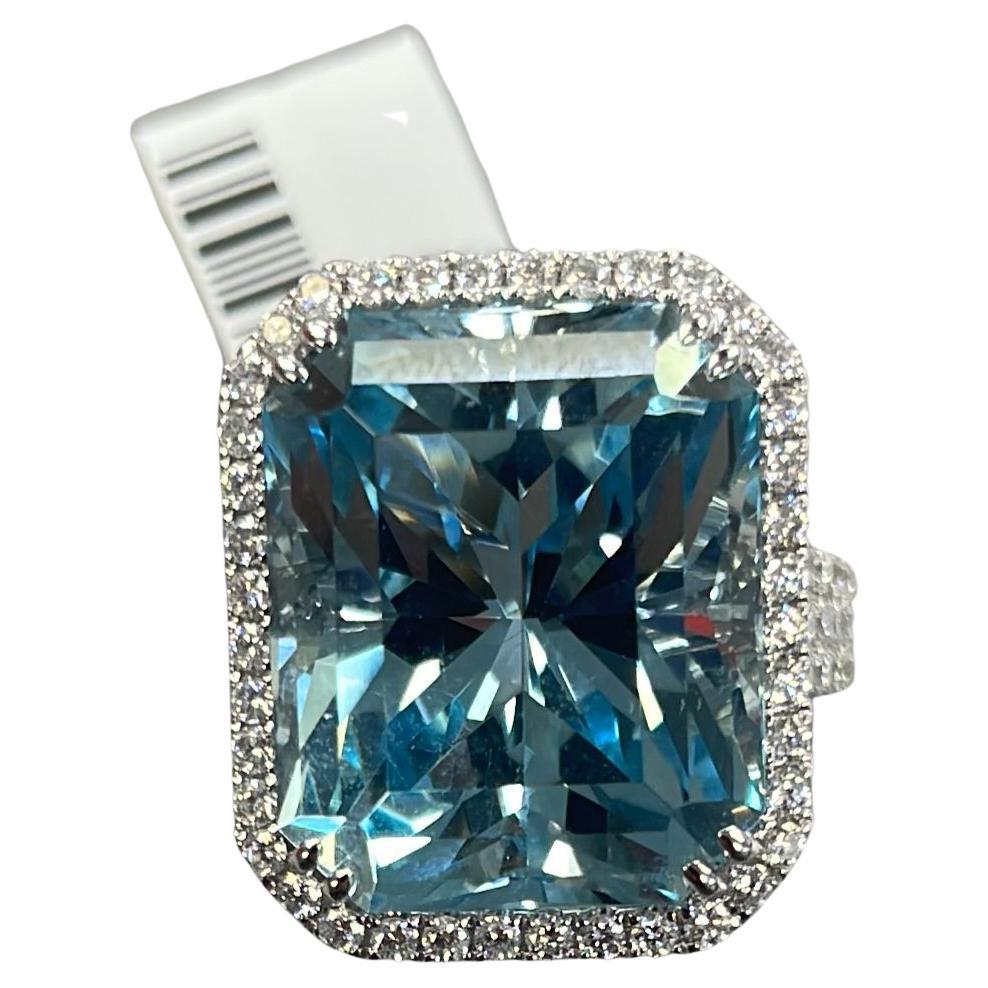 NWT $49, 000 Oro 18KT Importante Anillo de Diamantes de Aguamarina Grande Fancy 18CT