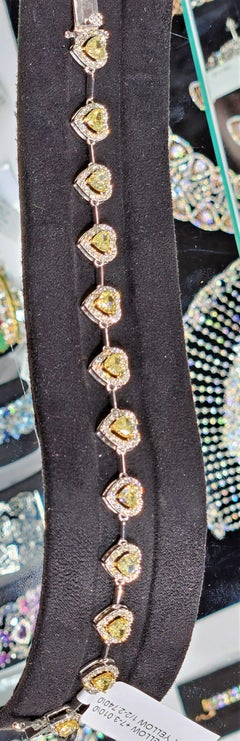 NWT Magnificent Fancy Gold 8 Carat Yellow Diamond Heart Tennis Bracelet