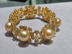 NWT 49, 600 Gorgeous 18KT Gold South Sea Pearl Fancy Yellow Diamond Bracelet