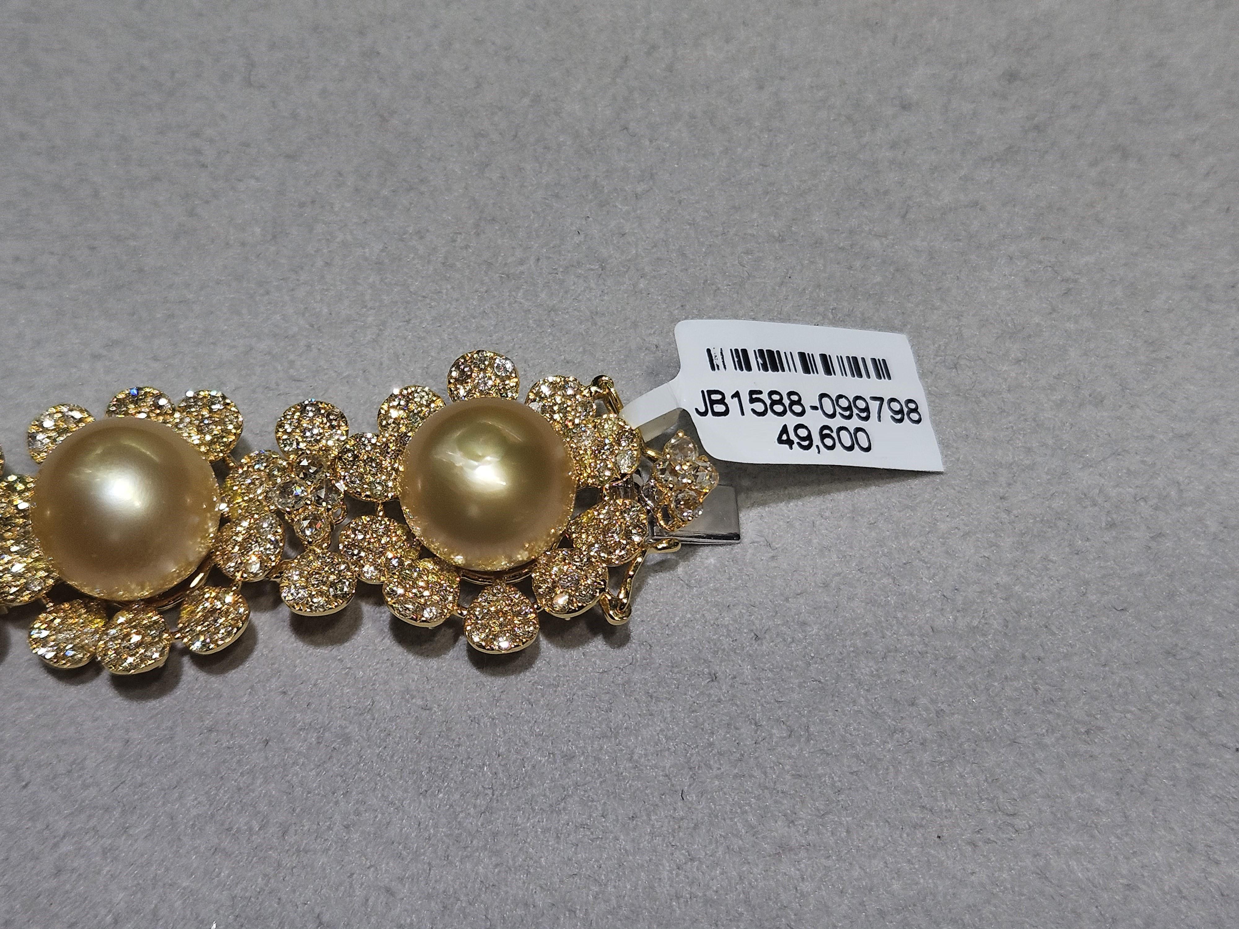 NWT 49, 600 Gorgeous 18KT Gold South Sea Pearl Fancy Yellow Diamond Bracelet For Sale 2