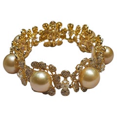 NWT 49, 600 Gorgeous 18KT Gold South Sea Pearl Fancy Yellow Diamond Bracelet