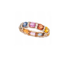 NWT 4, 935 18KT Large Fancy Multi Colored Sapphire Diamond Eternity Band Ring